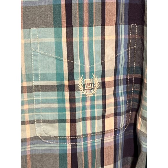 Chaps Easy Care Plaid Button Down Shirt In Teal & Navy L - Picture 8 of 8